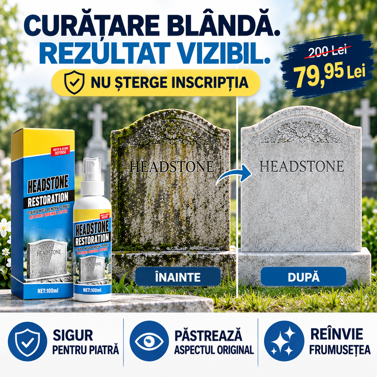 Spray pentru curățarea și restaurarea pietrei funerare